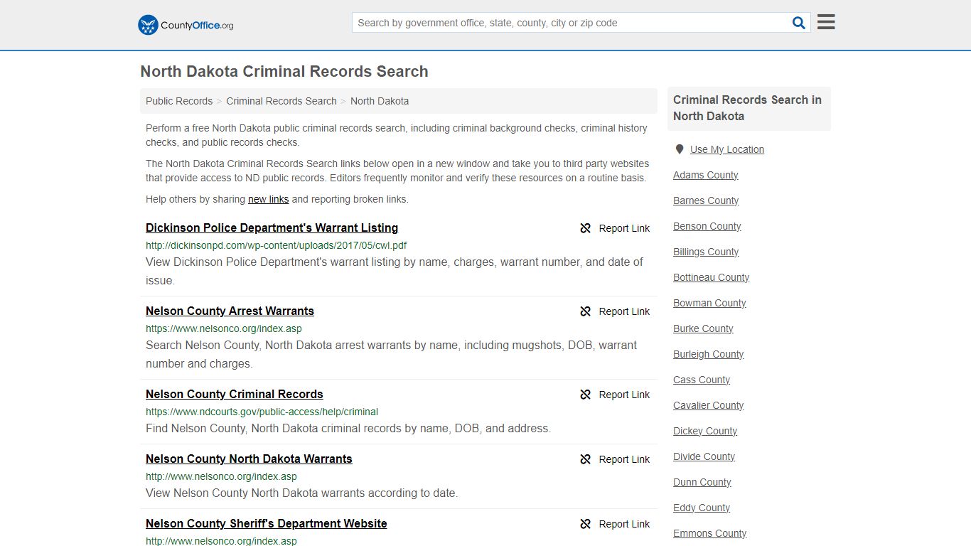 North Dakota Criminal Records Search - County Office
